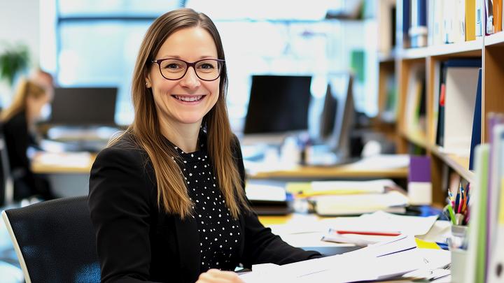 Mitarbeiterin am Arbeitsplatz in der Verwaltung